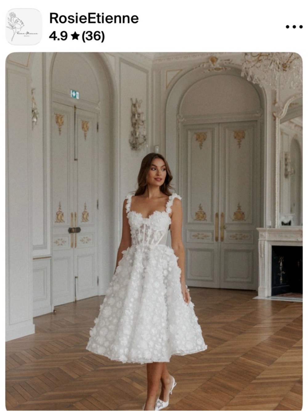 RosieEtienne White Floral Midi Dress with 3D Appliqué - Picture 1 of 4